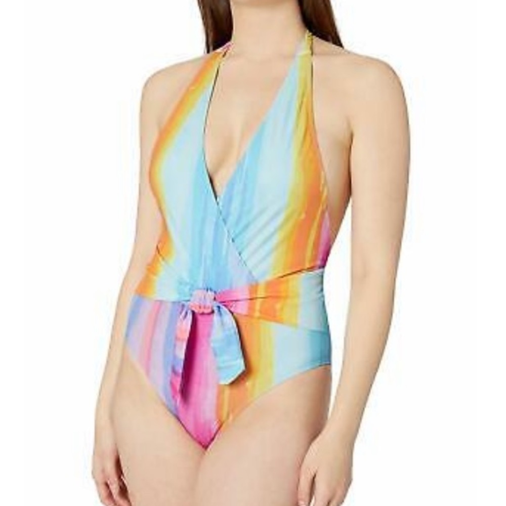 Rachel Roy Wrap Front Belted One Piece Swimsuit